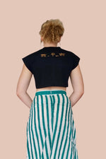 Black Embroidery Crop T-shirt